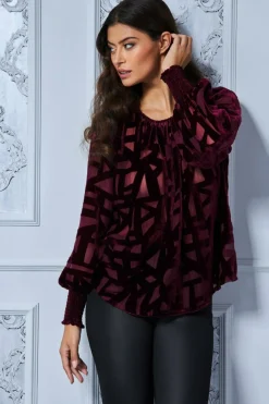 Blouses^* Burnout Pattern Top Wine