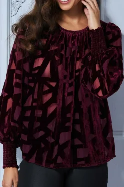 Blouses^* Burnout Pattern Top Wine