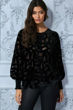 Blouses^* Burnout Pattern Top Black