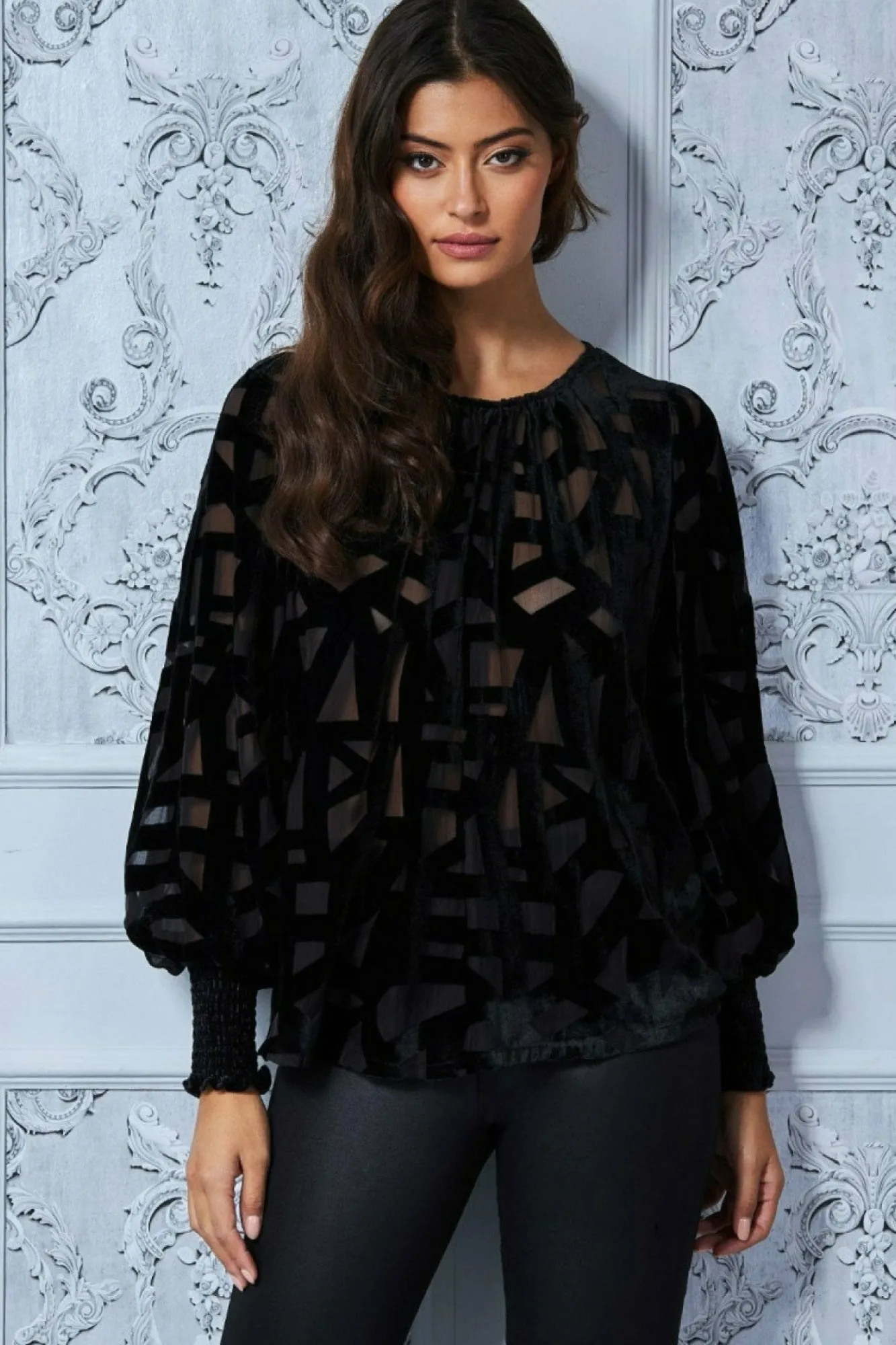 Blouses^* Burnout Pattern Top Black