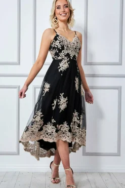 Midi Dresses^* High Low Scalloped Midi Dress Black
