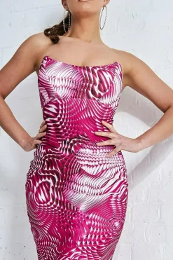 Midi Dresses^* Abstract Bandeau Bodycon Midi Dress Cerise