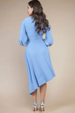 Midi Dresses^* Asymmetrical Wrap Midi Dress - Wedgewood Blue Wedgewoodblue
