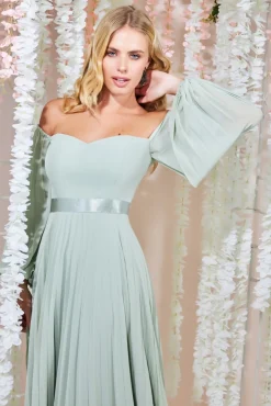 Maxi Dresses^* Bardot Chiffon Pleated Maxi Sagegreen