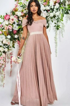Maxi Dresses^* Bardot Pleated Skirt Maxi Dress Blush
