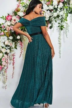 Maxi Dresses^* Bardot Pleated Skirt Maxi Emerald