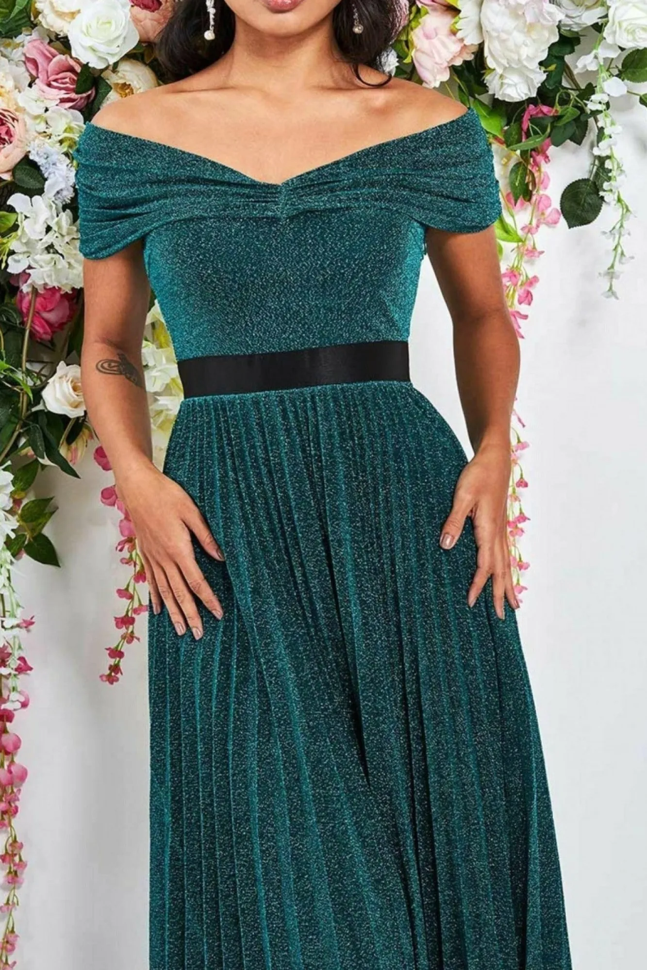 Maxi Dresses^* Bardot Pleated Skirt Maxi Emerald