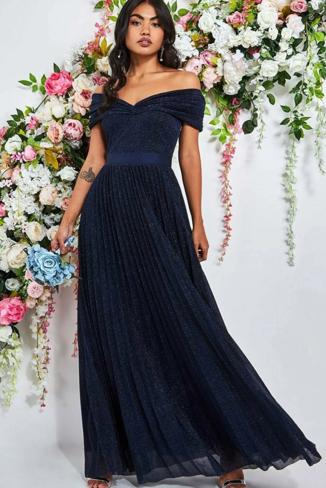 Maxi Dresses^* Bardot Pleated Skirt Maxi Navy