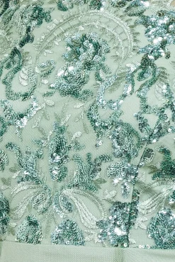 Midi Dresses^* Bardot Sequin & Lace High Low Midi Sagegreen
