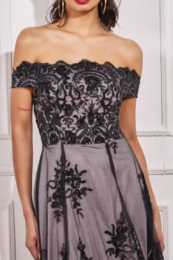 Midi Dresses^* Bardot Sequin & Lace High Low Midi Black