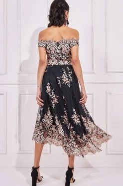 Midi Dresses^* Bardot Sequin & Lace High Low Midi Champagne