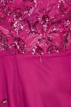 Midi Dresses^* Bardot Sequin & Lace High Low Midi Magenta