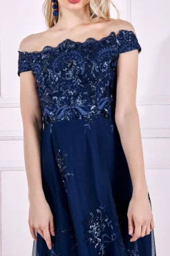 Midi Dresses^* Bardot Sequin & Lace High Low Midi Navy