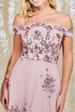 Midi Dresses^* Bardot Sequin & Lace High Low Midi Blush
