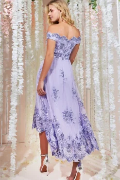 Midi Dresses^* Bardot Sequin & Lace High Low Midi Lilac