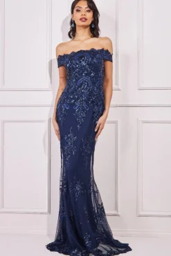Maxi Dresses^* Bardot Sequin Embroidered Maxi Dress Navy