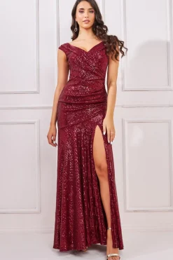 Maxi Dresses^* Bardot Sequin Pleated Maxi Dress Wine