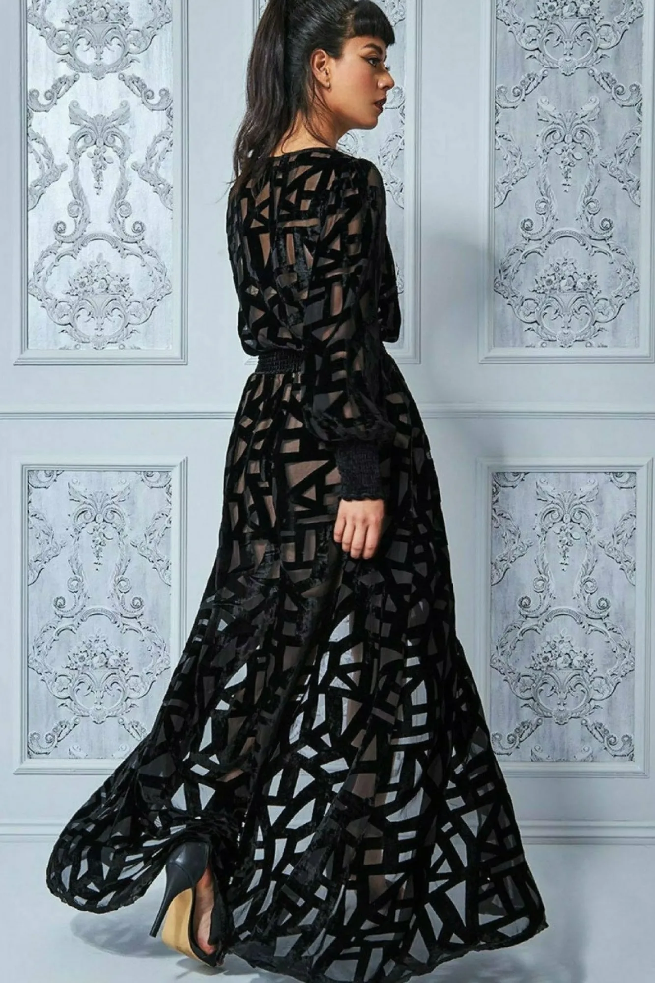Maxi Dresses^* Burnout Velvet Maxi Dress Black