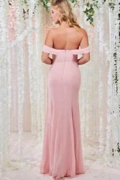 Maxi Dresses^* Chiffon Bardot Cowl Neck Maxi Dress Blush