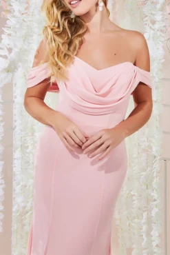Maxi Dresses^* Chiffon Bardot Cowl Neck Maxi Dress Blush