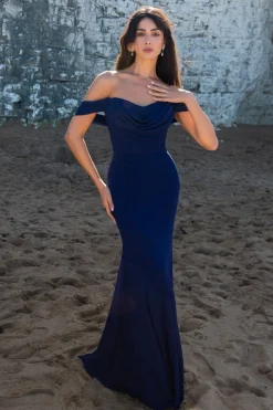 Maxi Dresses^* Chiffon Bardot Cowl Neck Maxi Dress Navy