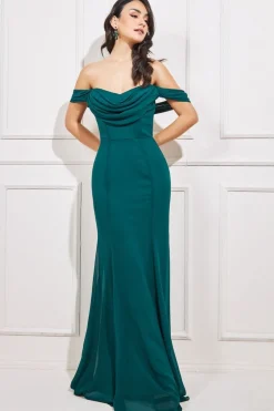 Maxi Dresses^* Chiffon Bardot Cowl Neck Maxi Dress Green Emerald