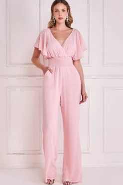 Jumpsuits^* Chiffon Jumpsuit With Flutter Sleeves Blush