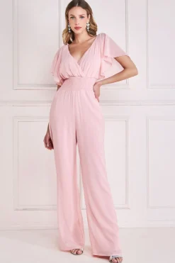 Jumpsuits^* Chiffon Jumpsuit With Flutter Sleeves Blush