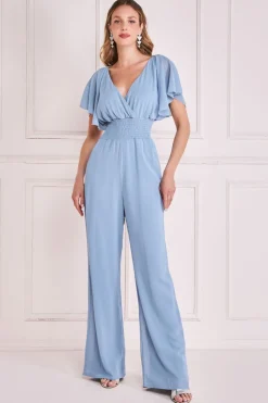 Jumpsuits^* Chiffon Jumpsuit With Flutter Sleeves Blue