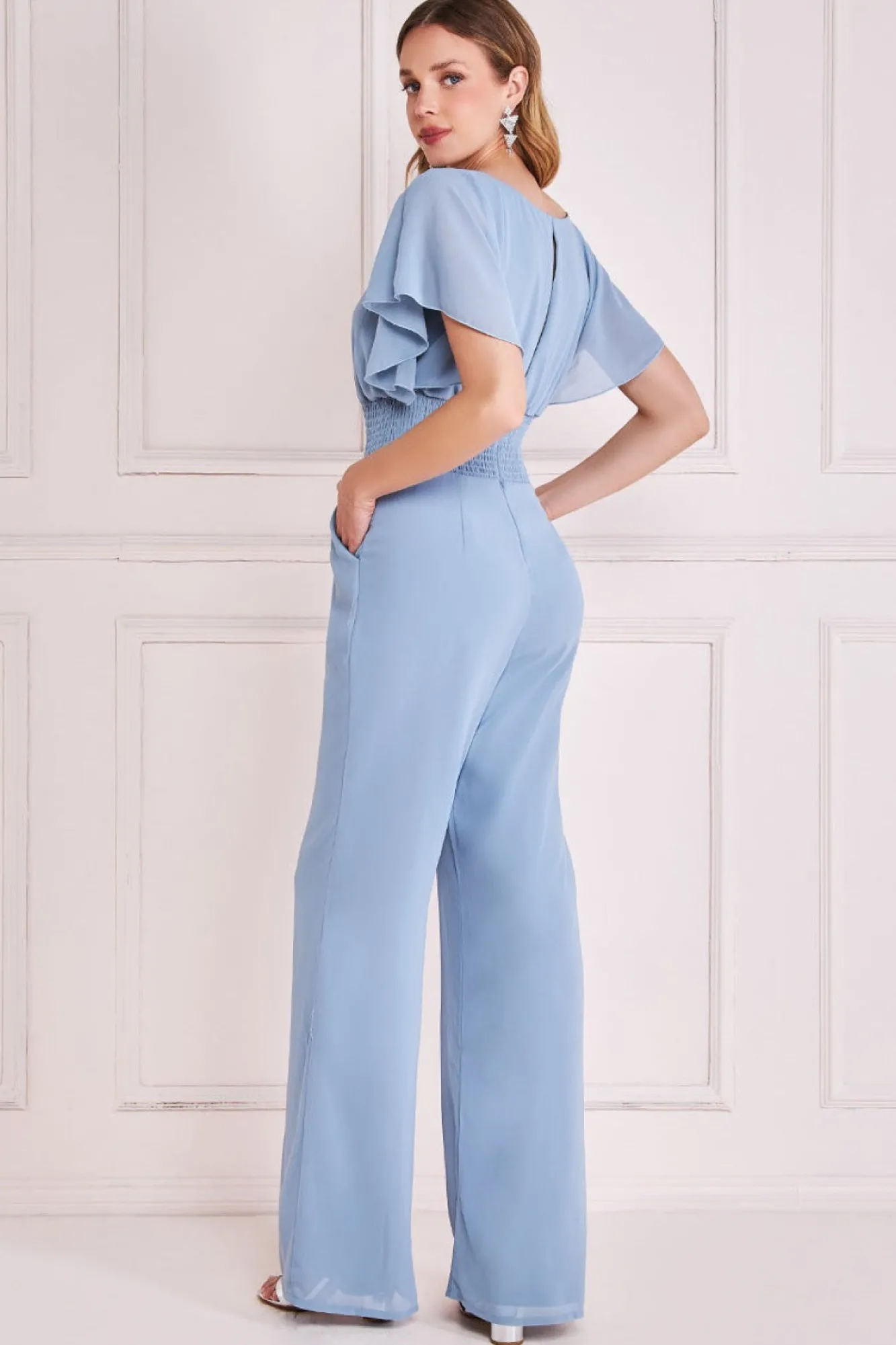 Jumpsuits^* Chiffon Jumpsuit With Flutter Sleeves Blue