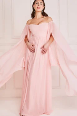 Maxi Dresses^* Chiffon Off The Shoulder Maxi With Wings Blush