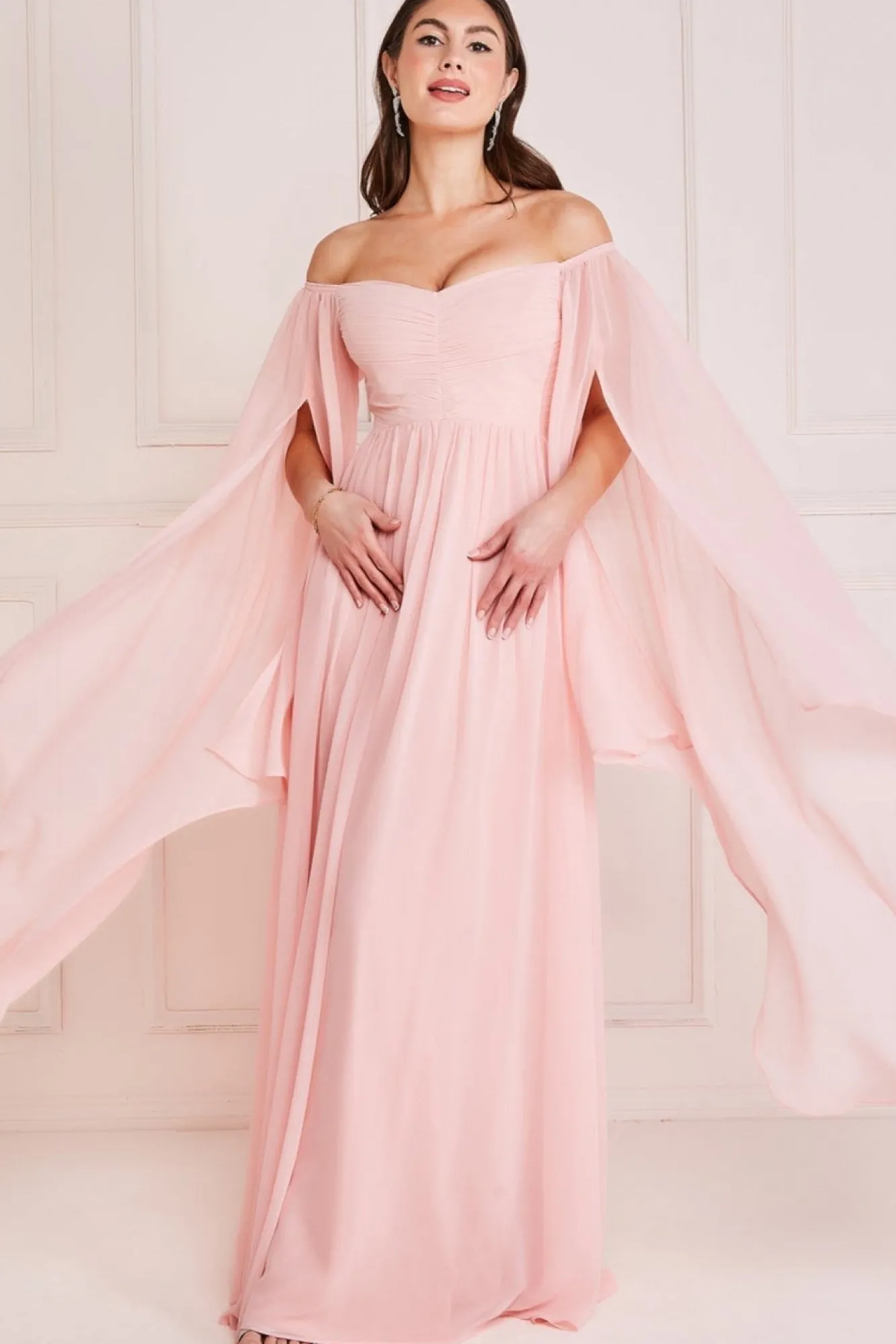 Maxi Dresses^* Chiffon Off The Shoulder Maxi With Wings Blush
