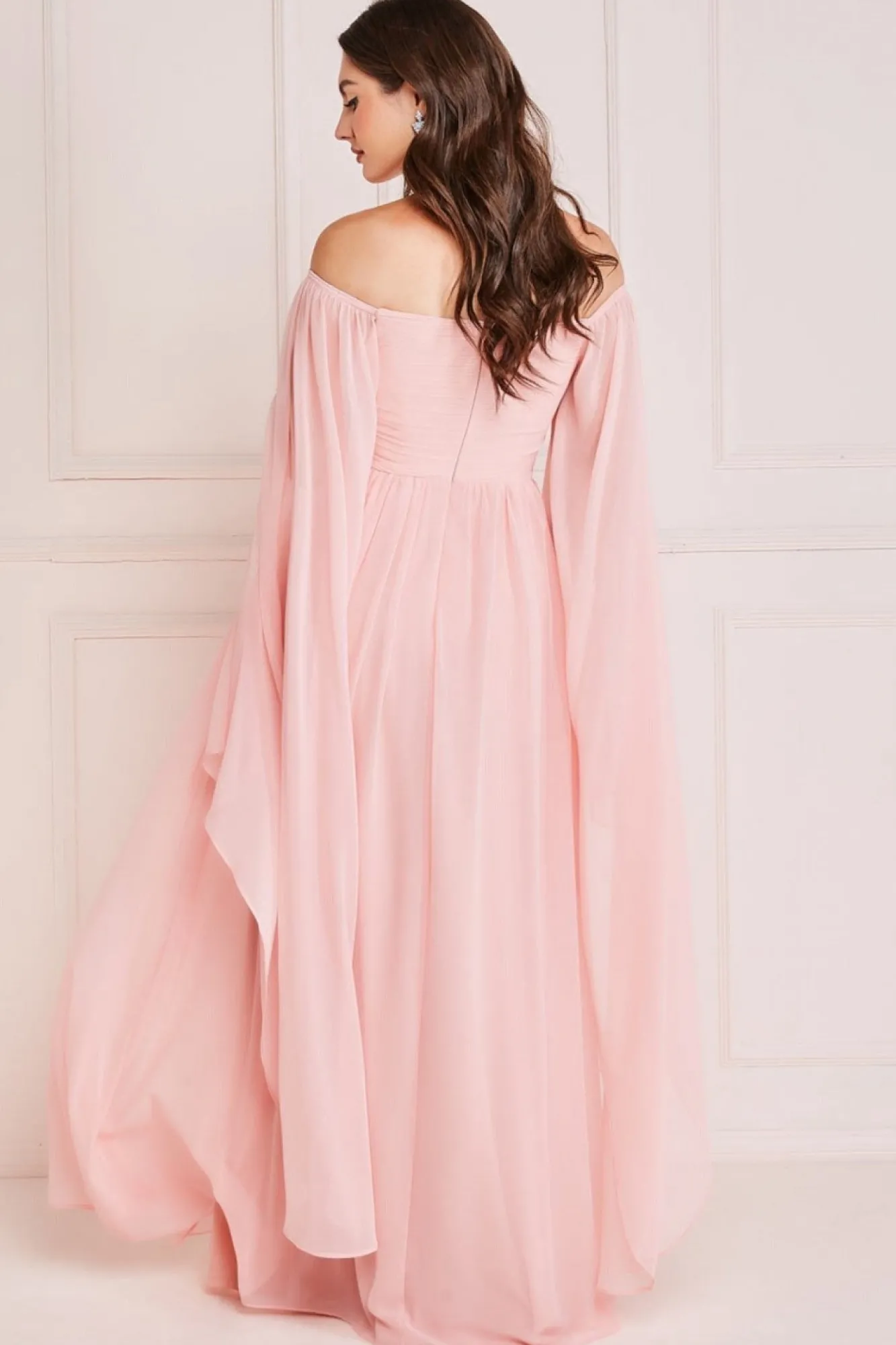 Maxi Dresses^* Chiffon Off The Shoulder Maxi With Wings Blush