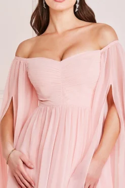 Maxi Dresses^* Chiffon Off The Shoulder Maxi With Wings Blush
