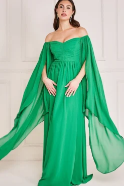 Maxi Dresses^* Chiffon Off The Shoulder Maxi With Wings Green