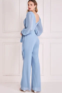 Jumpsuits^* Chiffon Puffy Sleeve Jumpsuit Blue