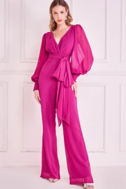 Jumpsuits^* Chiffon Puffy Sleeve Jumpsuit Magenta