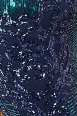 Maxi Dresses^* Contrast Sequin Long Sleeve Maxi Dress Emerald