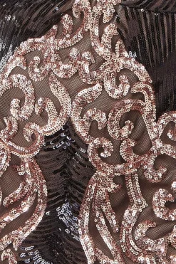Maxi Dresses^* Contrast Sequin Long Sleeve Maxi Dress Champagne