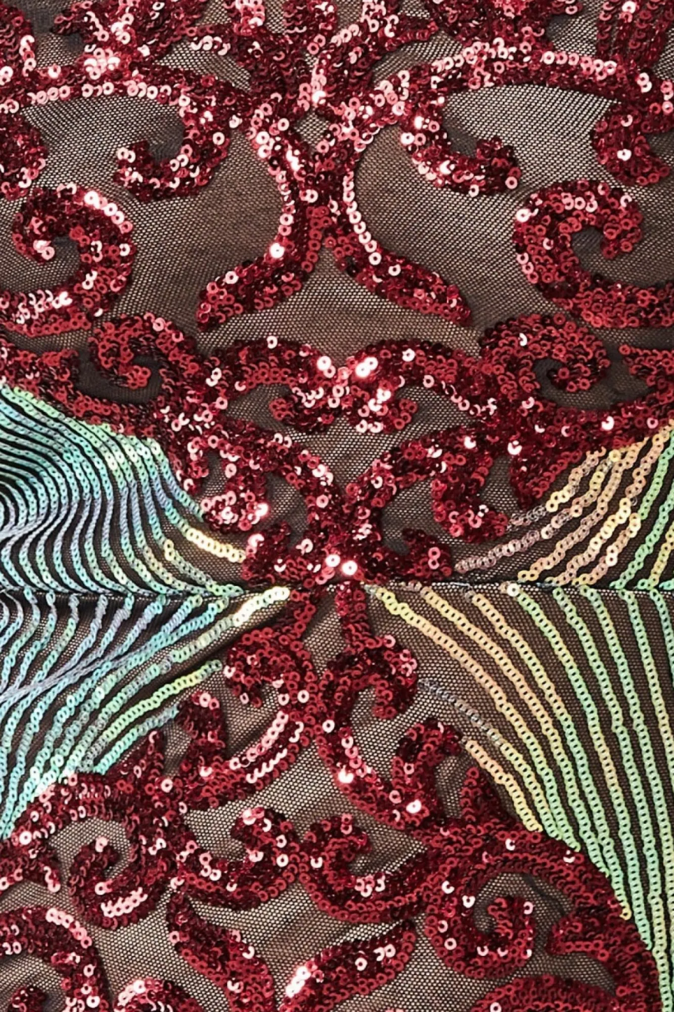 Maxi Dresses^* Contrast Sequin Long Sleeve Maxi Dress Wine