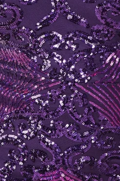 Midi Dresses^* Contrast Sequin Long Sleeve Midi Dress Purple