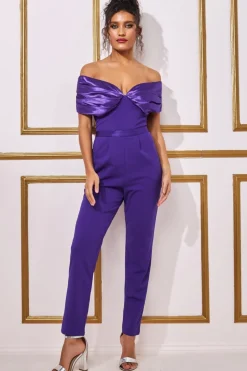 Jumpsuits^* Corset Bodice Scuba & Satin Bardot Jumpsuit Purple