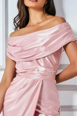 Midi Dresses^* Cowl Neck Bardot Satin Midi With Front Split Blush