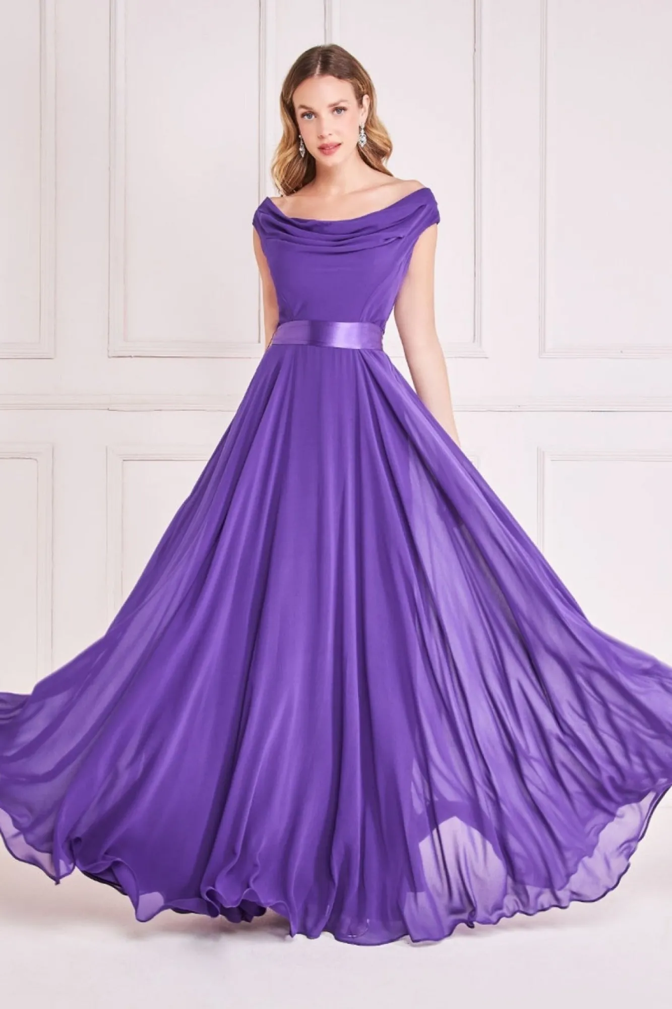 Maxi Dresses^* Cowl Neck Chiffon Maxi Dress Purple