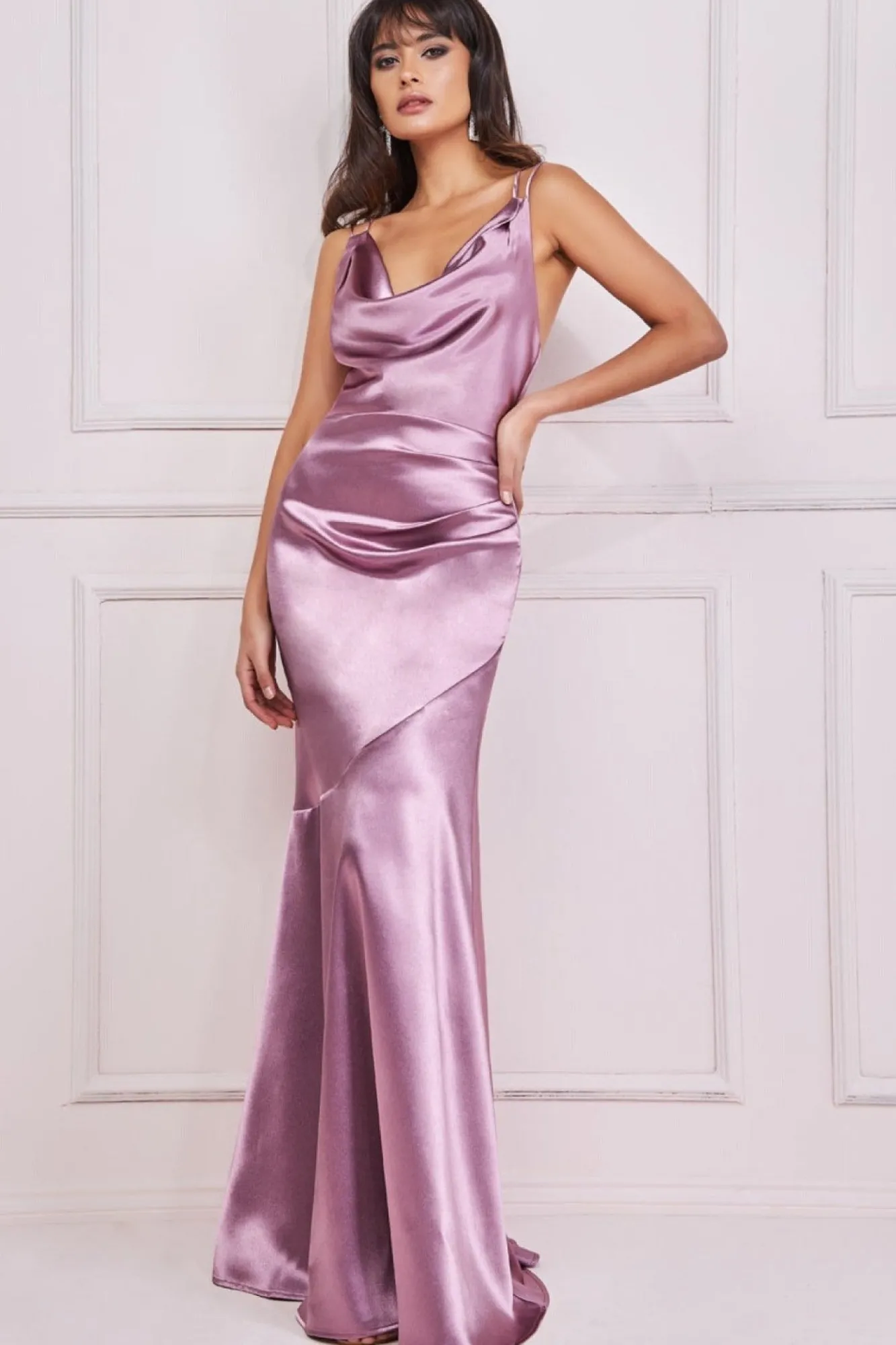 Maxi Dresses^* Cowl Neck With Strappy Back Satin Maxi Blush
