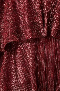 Midi Dresses^* Crinkle Lurex High Low Layered Midi Dress Wine