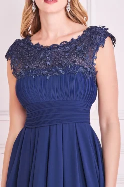 Maxi Dresses^* Crochet & Pleated Top High Low Maxi Navy