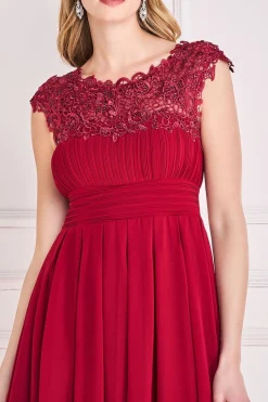 Maxi Dresses^* Crochet & Pleated Top High Low Maxi Burgundy