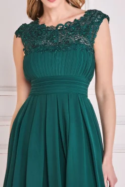 Maxi Dresses^* Crochet & Pleated Top High Low Maxi Emerald