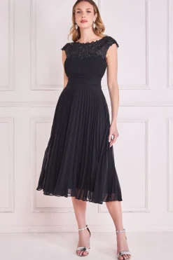Midi Dresses^* Crochet & Pleated Top Midi Black